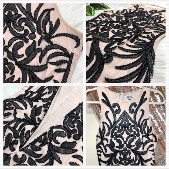 Nude & Black Beaded Bodycon Mini Dress - Picture 6 of 8